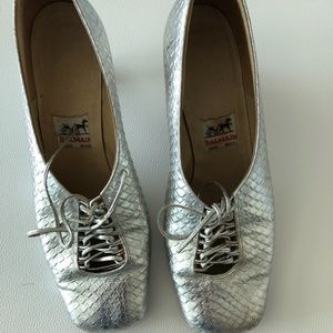 Silver Snakeskin Heels - image 1